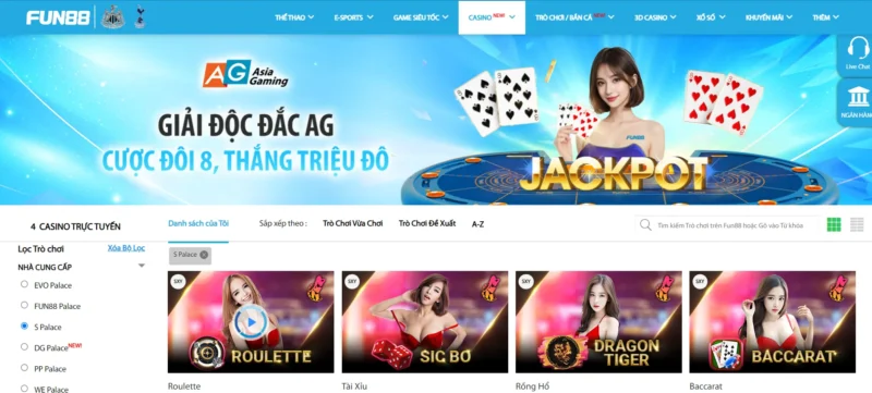 Sảnh cược Casino S PALACE tại Fun88