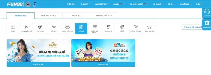 Khuyến mãi hấp dẫn dành tặng khi chơi Casino tại Fun88